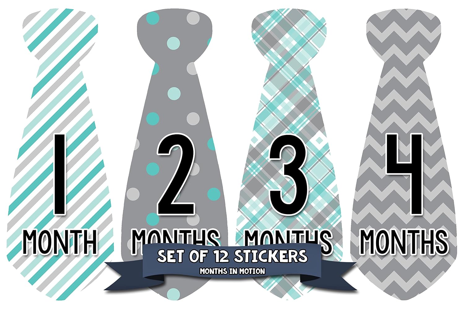 Monthly Baby Milestone Tie Stickers - 12 Pieces