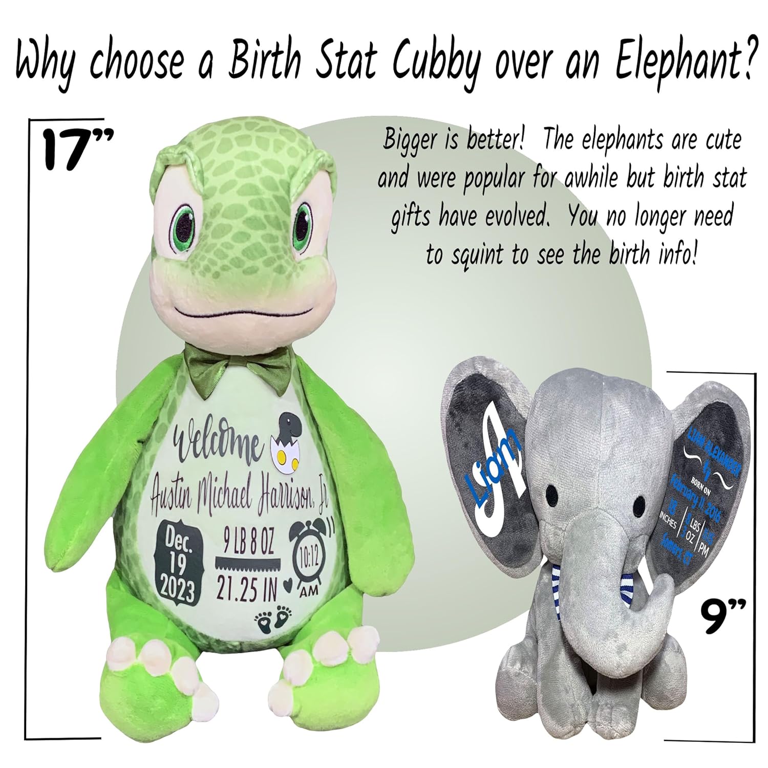 Baby Birth Stats Plush Dinosaur - Personalized Keepsake with Free Gift Wrapping