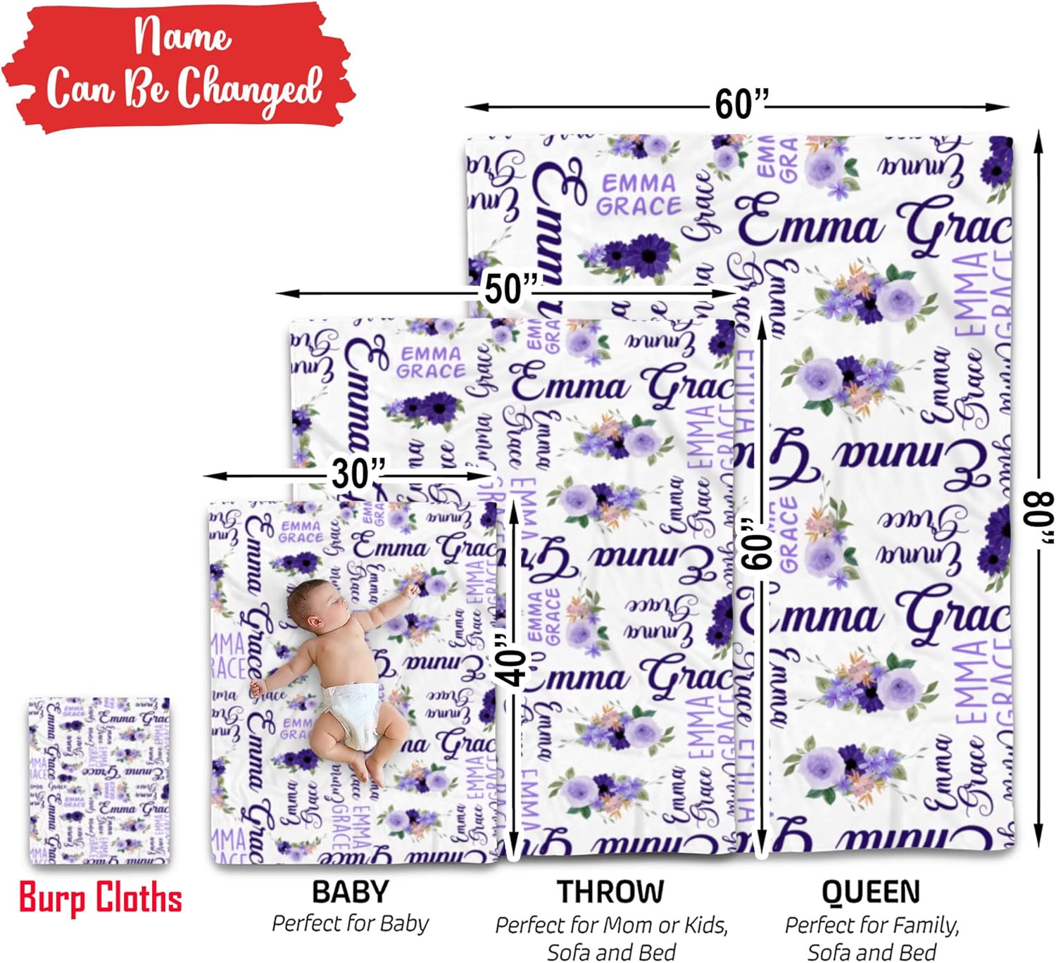 VibeCustom Purple Themed Monogram Baby Blanket