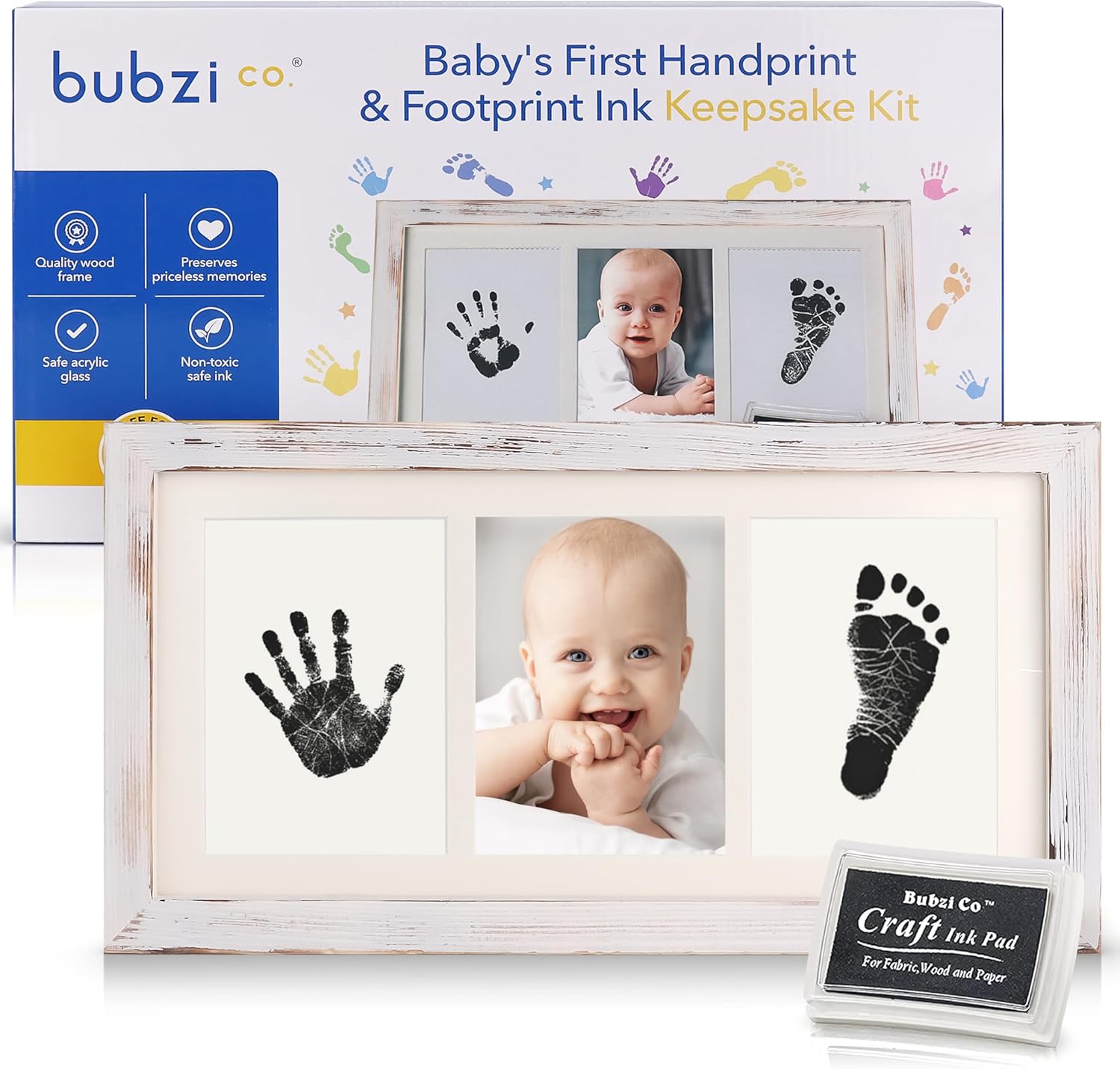 Bubzi Co Baby Handprint Footprint Kit with White Wash Frame