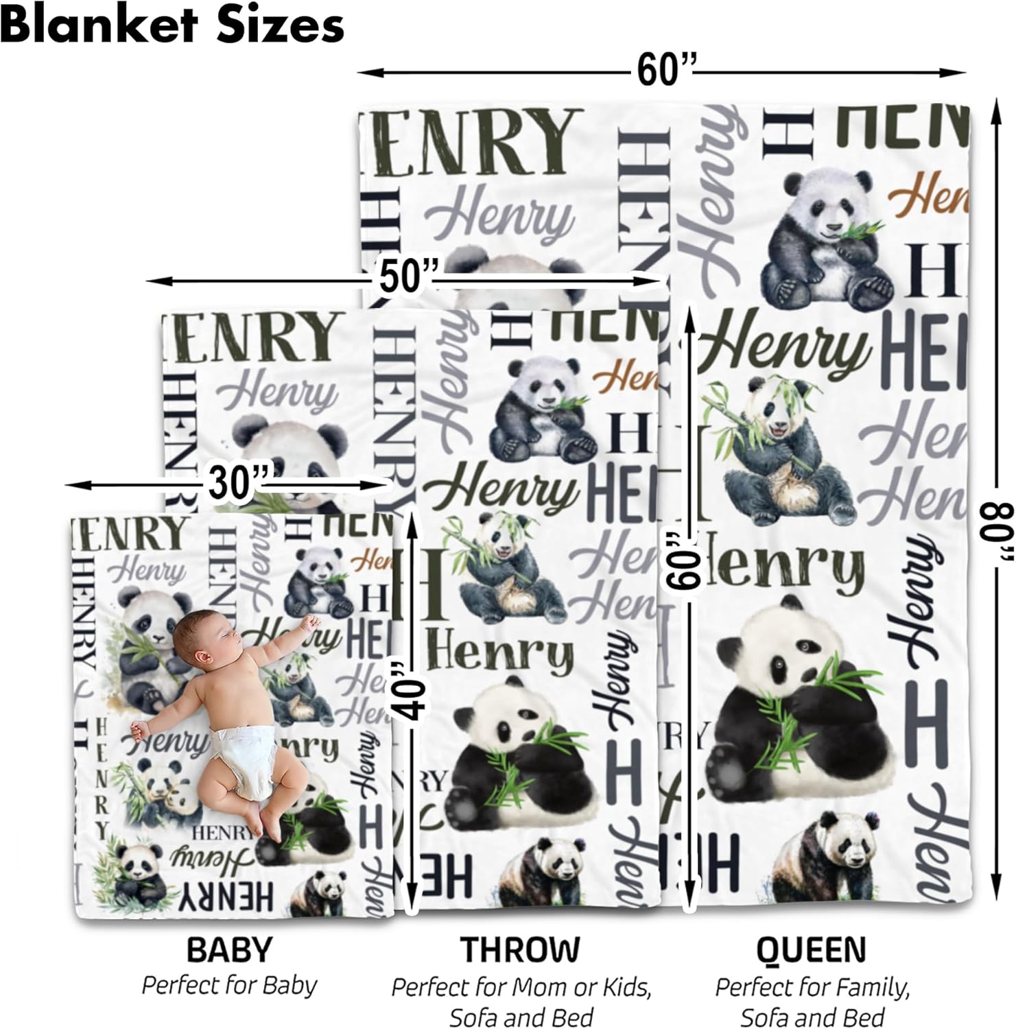Personalized Panda Baby Blanket with Custom Name