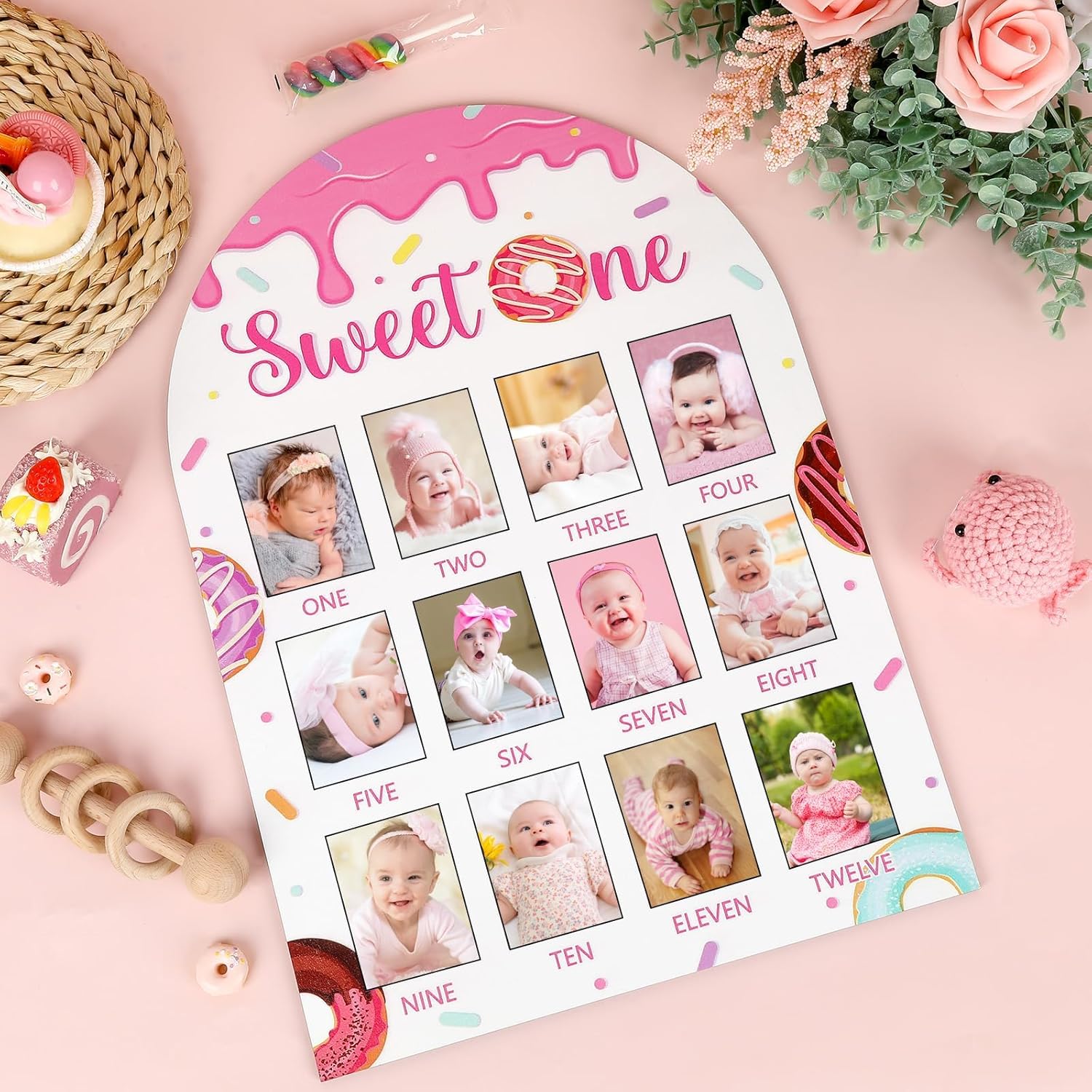 Sweet One First Year Wooden Photo Board Donut Decor