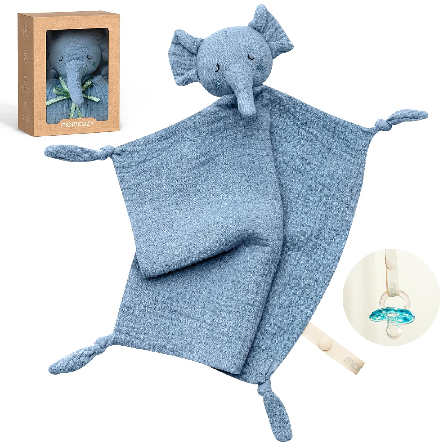 Momcozy Elephant Loveys Baby Blanket 14 Inch Blue