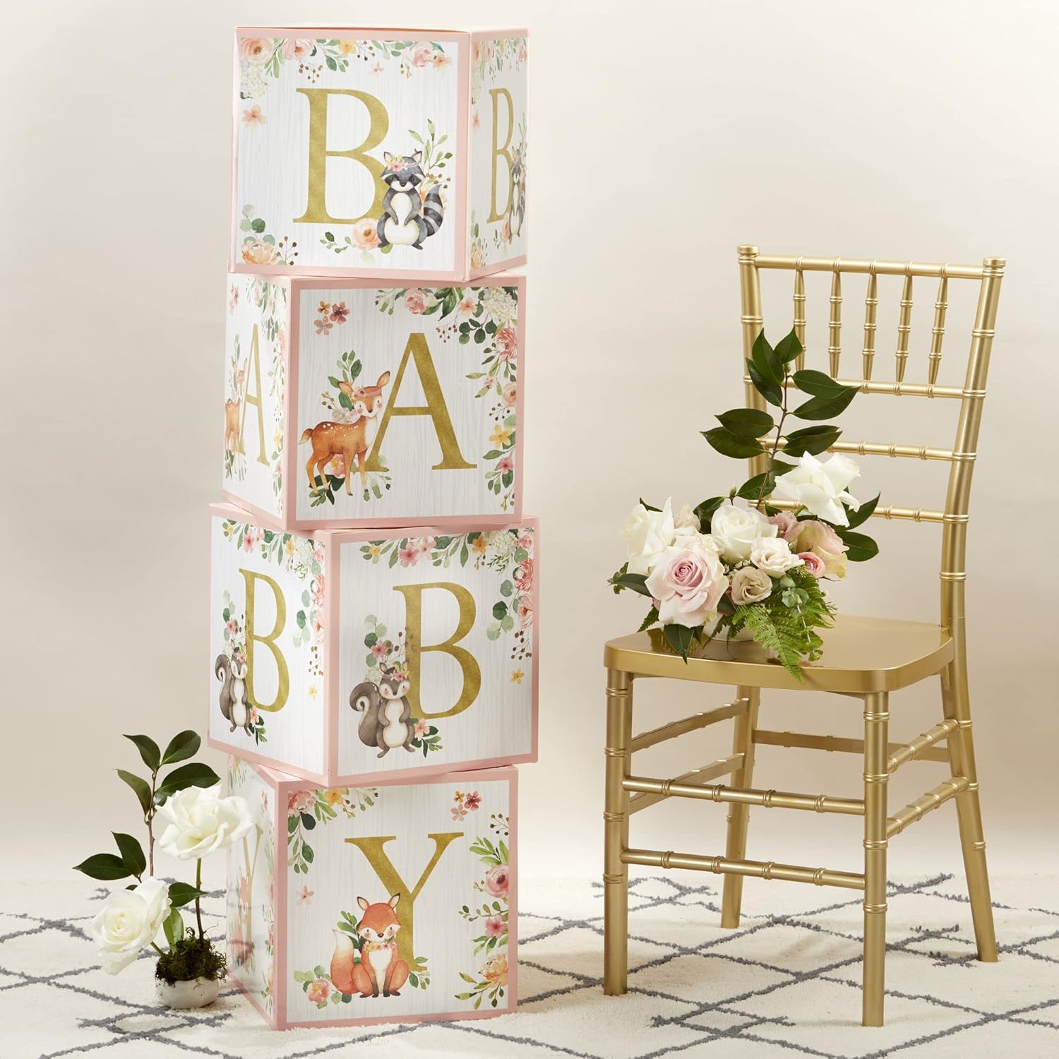 Kate Aspen Pink Woodland Baby Boxes Set of 4