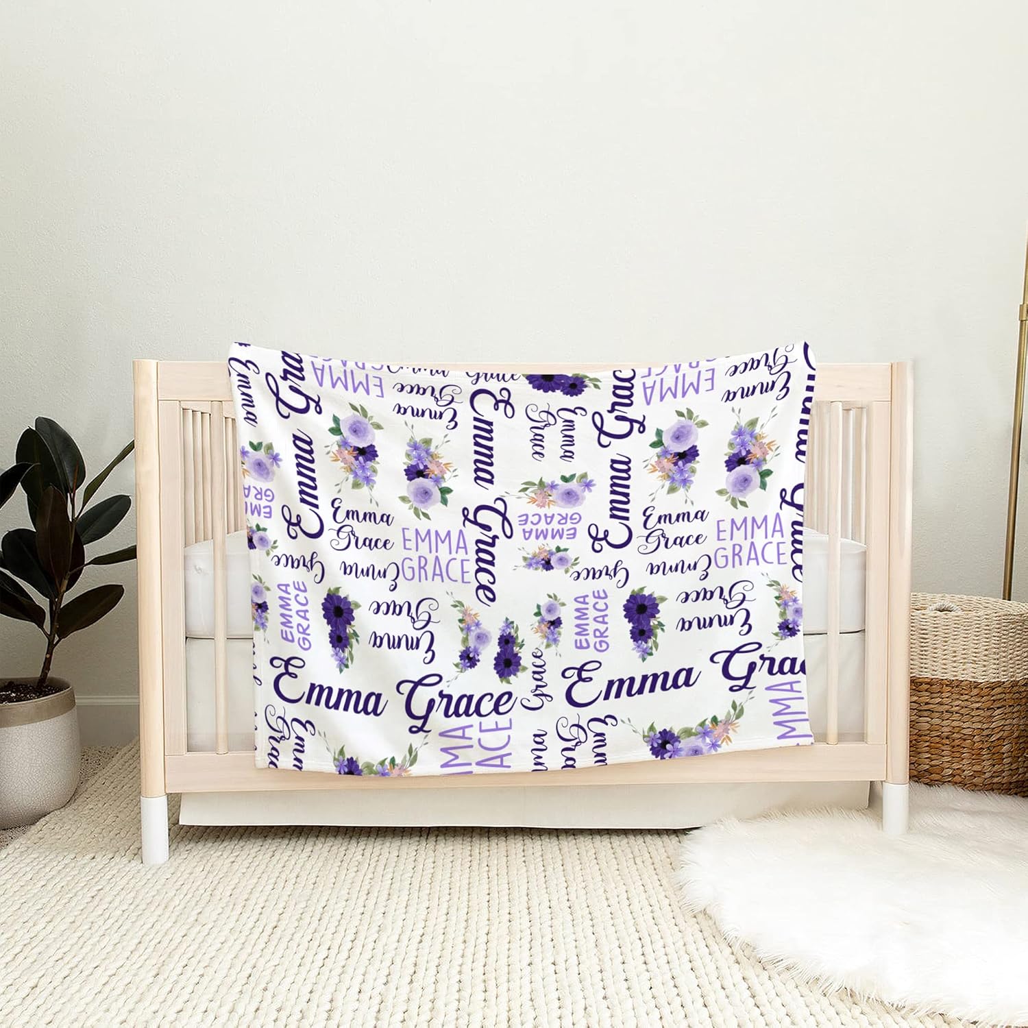VibeCustom Purple Themed Monogram Baby Blanket