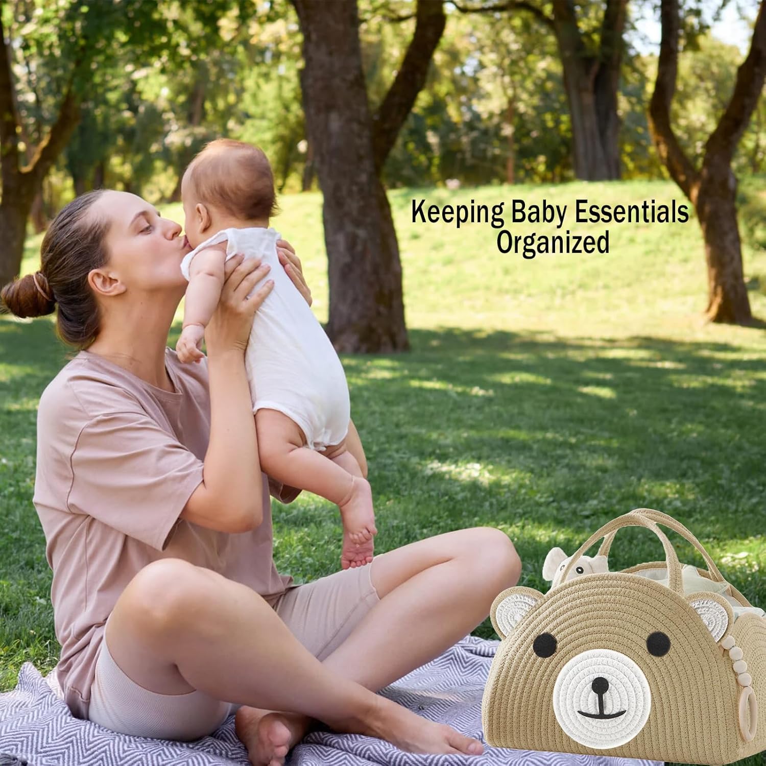 DaperCanly Baby Diaper Caddy Organizer with Bear Design