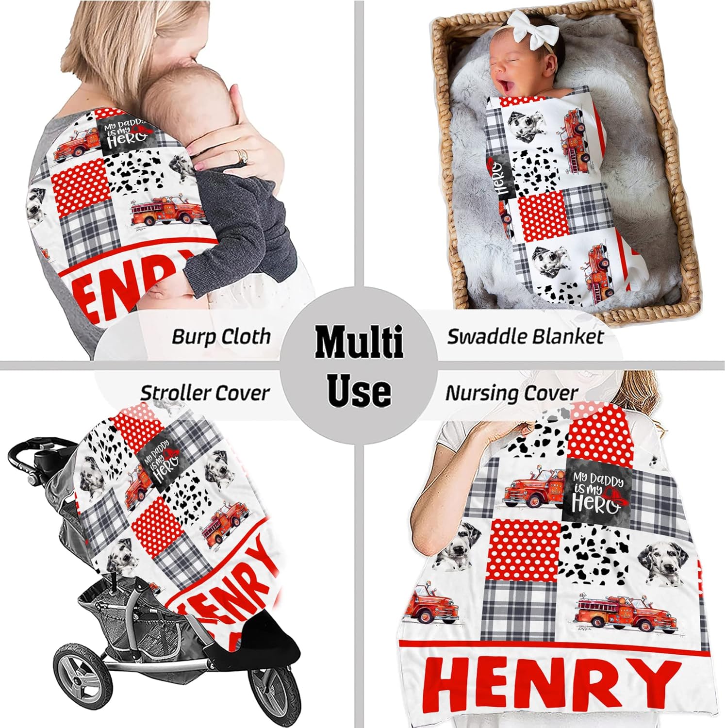 Personalized Baby Fire Truck Blanket with Name 1