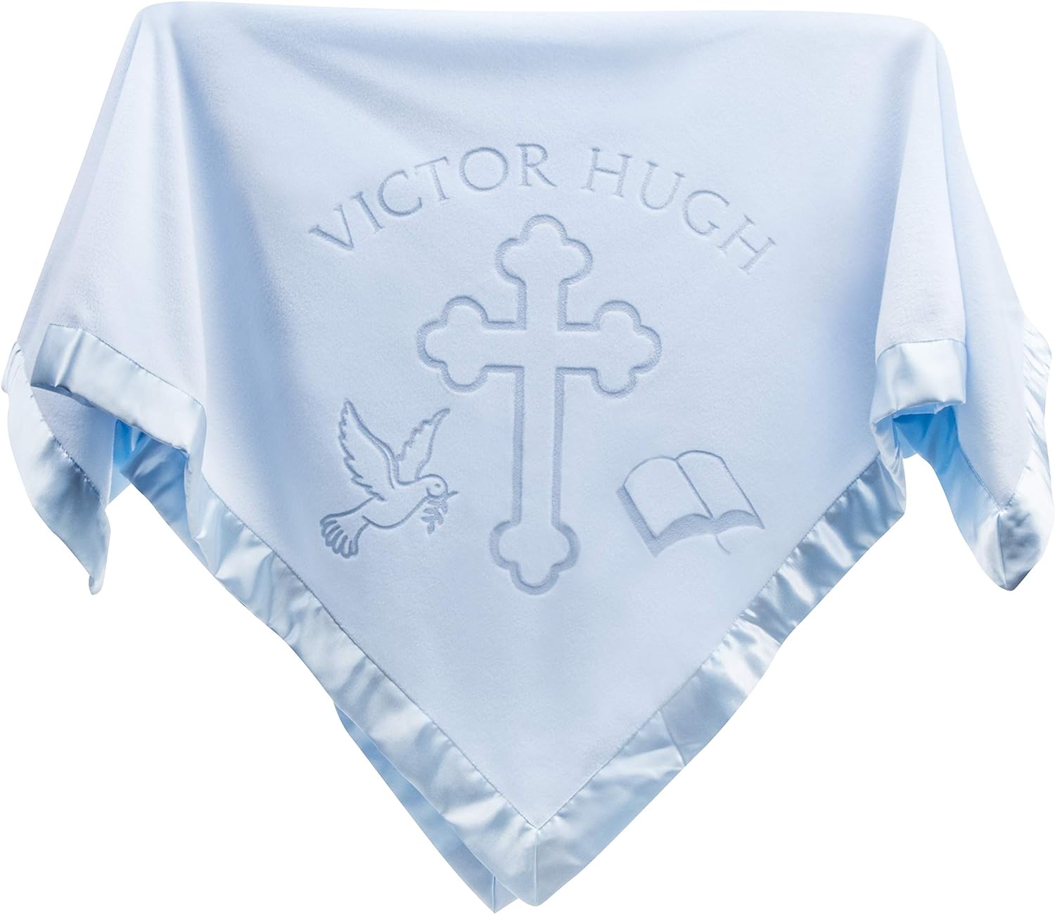 Custom Catch Personalized Baptism Baby Blanket for Boy - Blue 1 Text Line