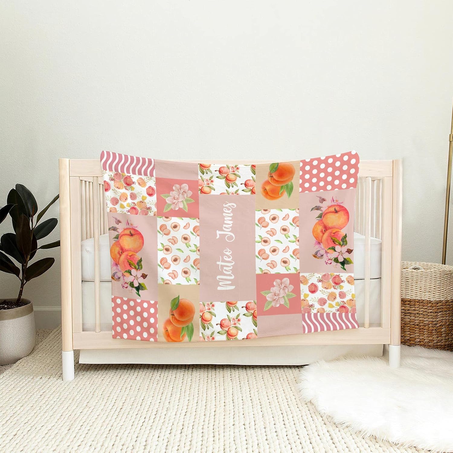 Custom Fruit Baby Blanket with Polka Dots