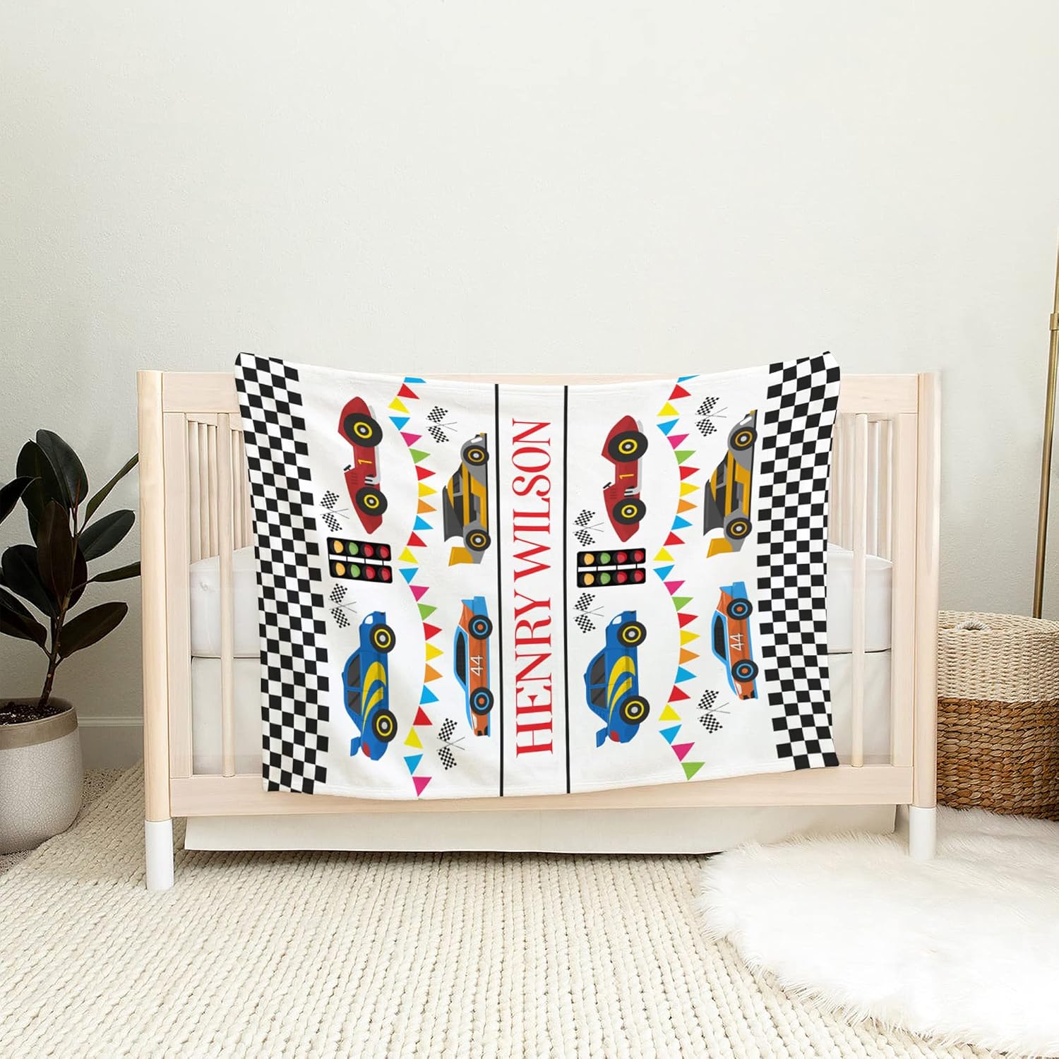 VibeCustom Personalized Race Car Baby Blanket