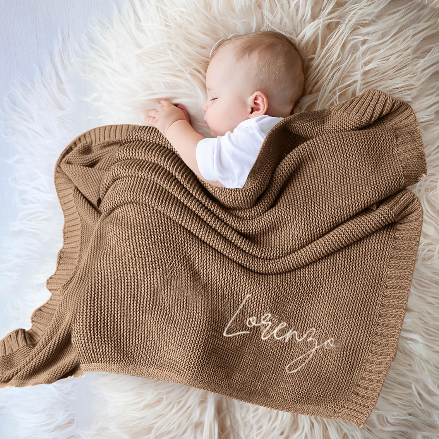 Personalized Baby Blanket with Name - Custom Embroidered Knit Blanket