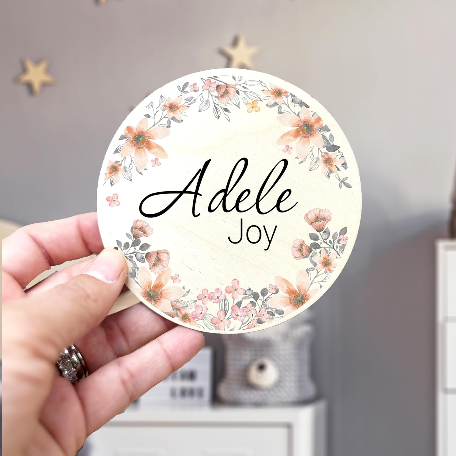 Peach Flowers Baby Name Reveal Sign Set of 2