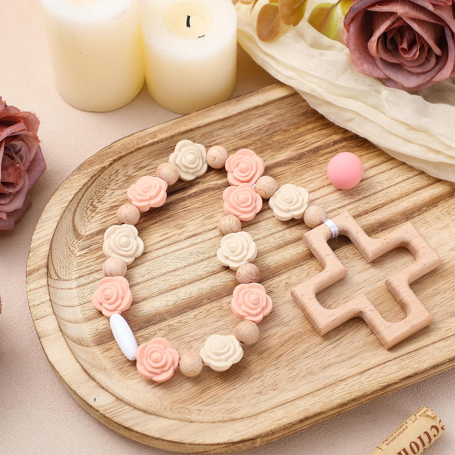 Landical Cross Baptism Silicone Rosary Baby Shower Gift