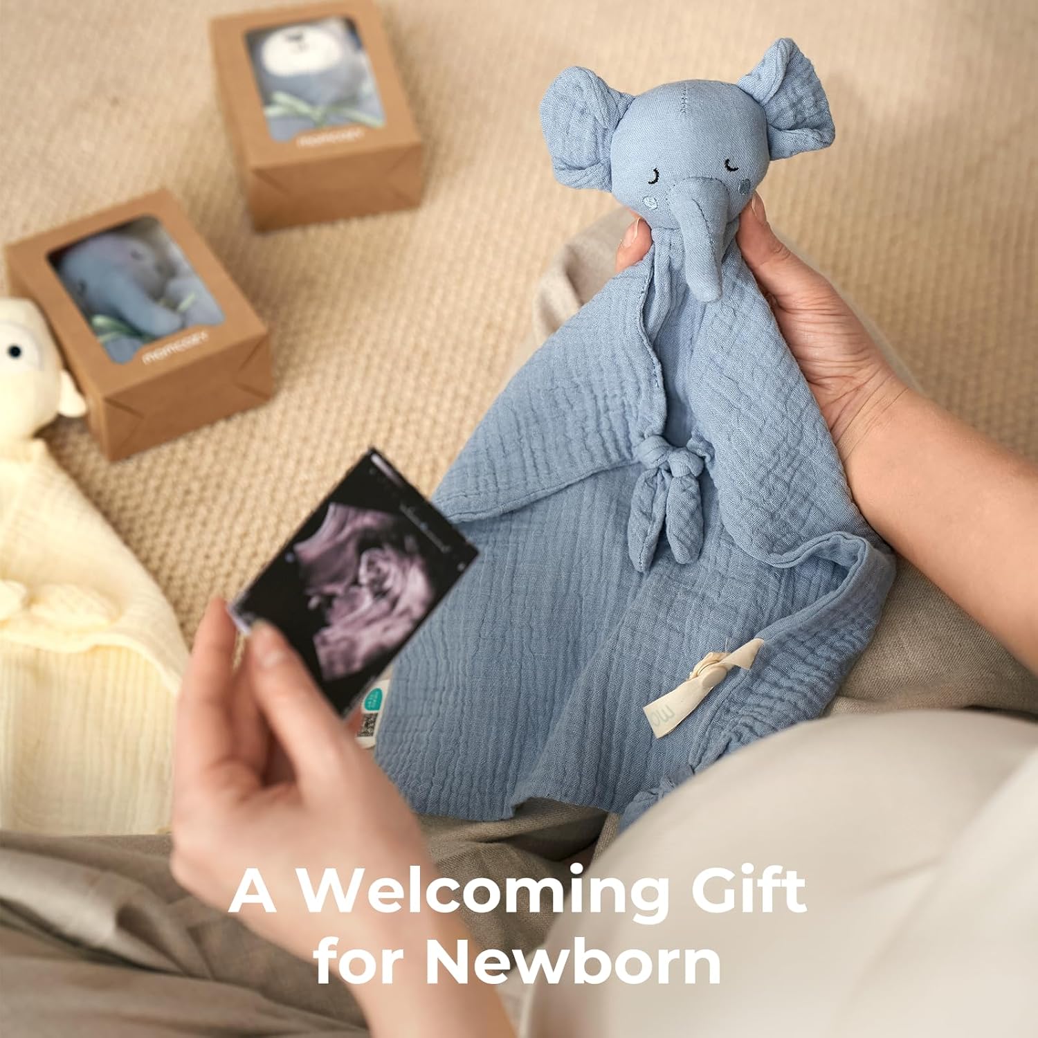 Momcozy Elephant Loveys Baby Blanket 14 Inch Blue