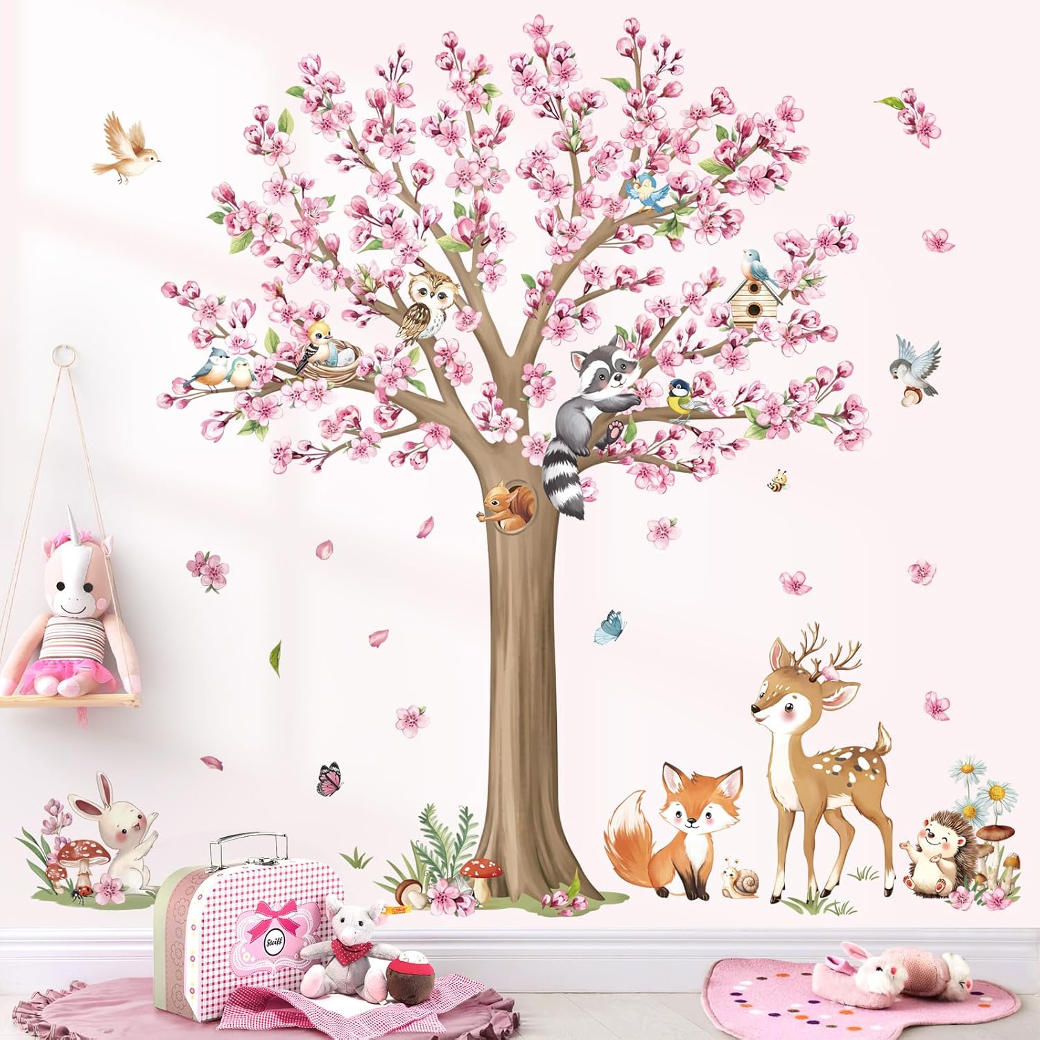 Decalmile Woodland Animals Flower Tree Wall Stickers 1