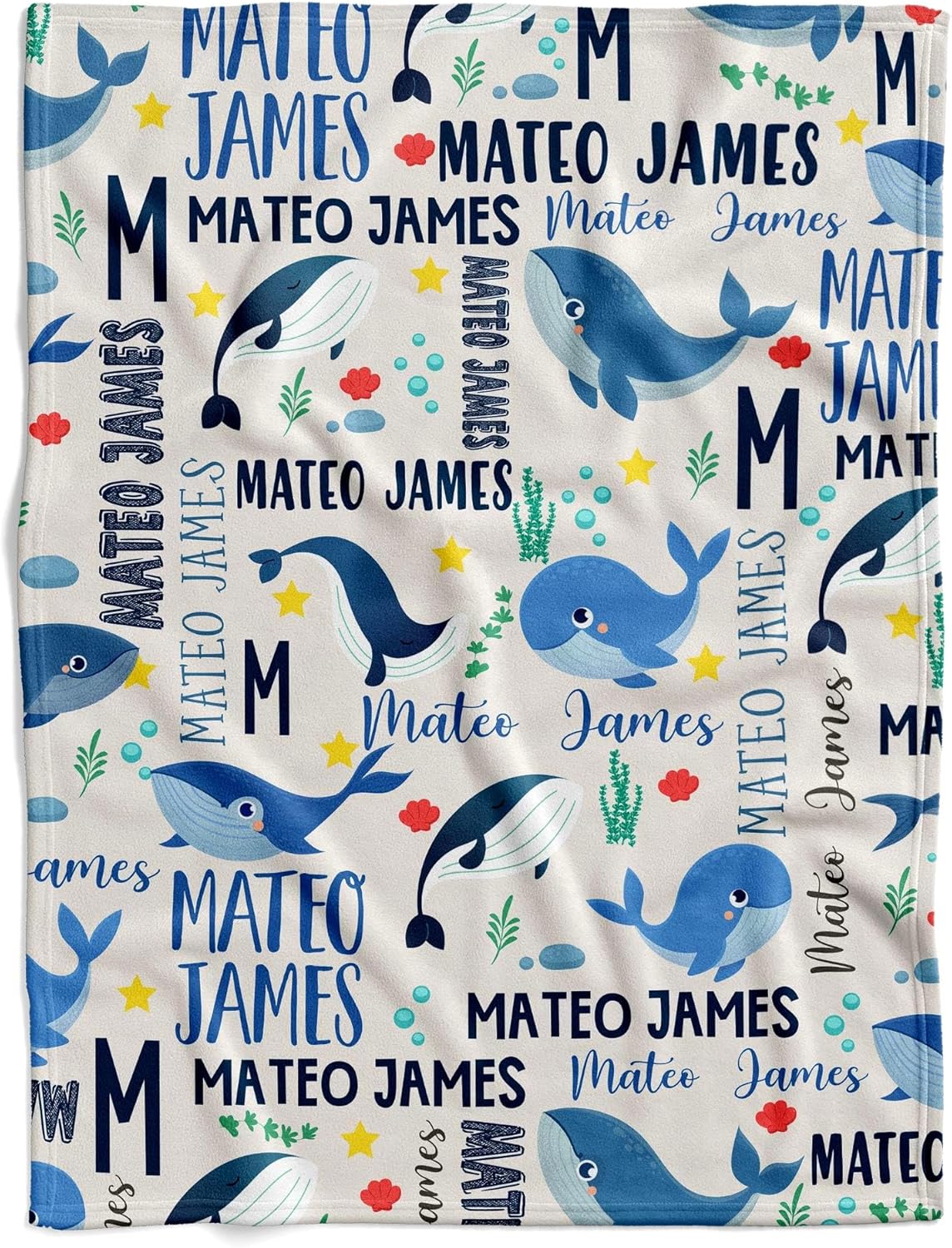 VibeCustom Ocean Whale Baby Blanket with Name