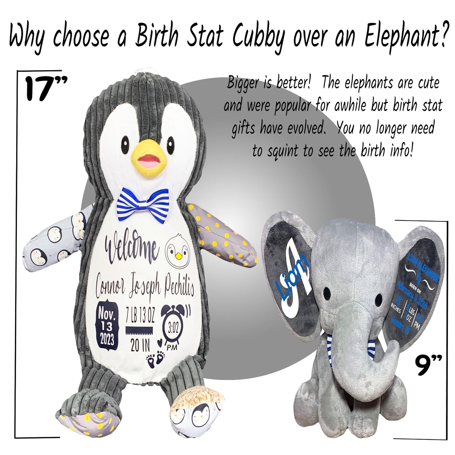 Personalized Baby Stats Penguin Plushie - Birth Announcement Keepsake 1