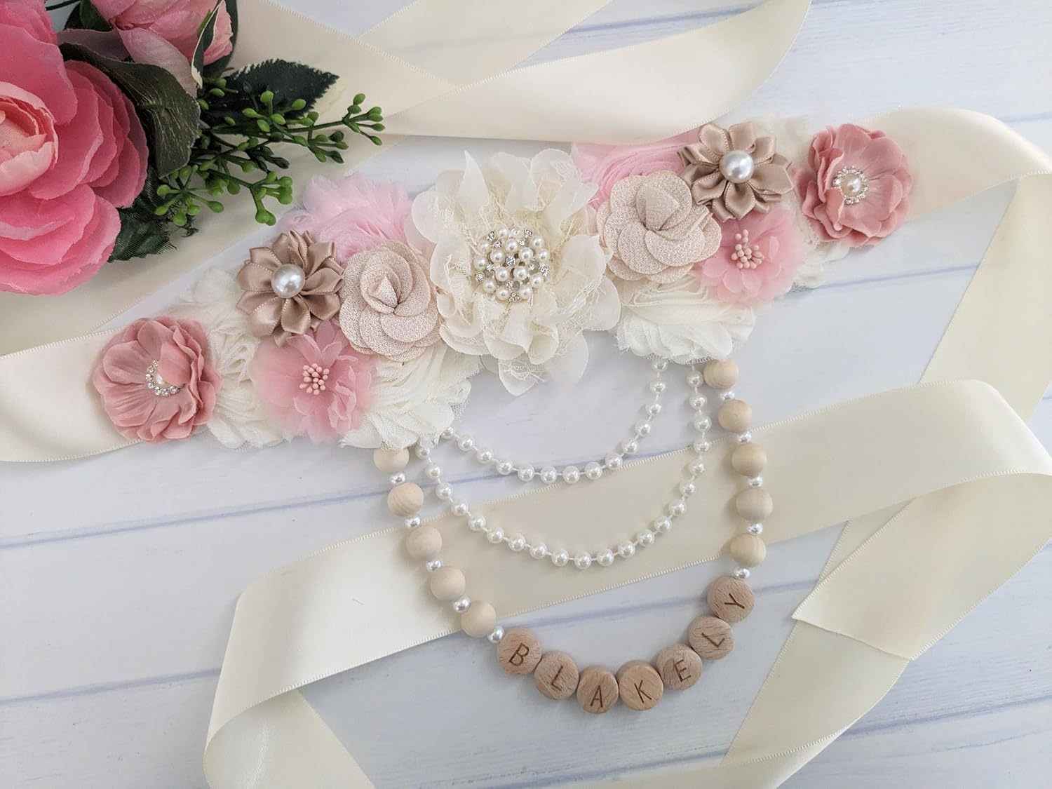 Blush Pink Baby Girl Bump Sash for Mom to Be