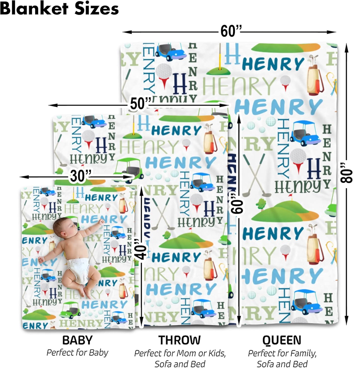 Personalized Golf Baby Blanket with Name 1