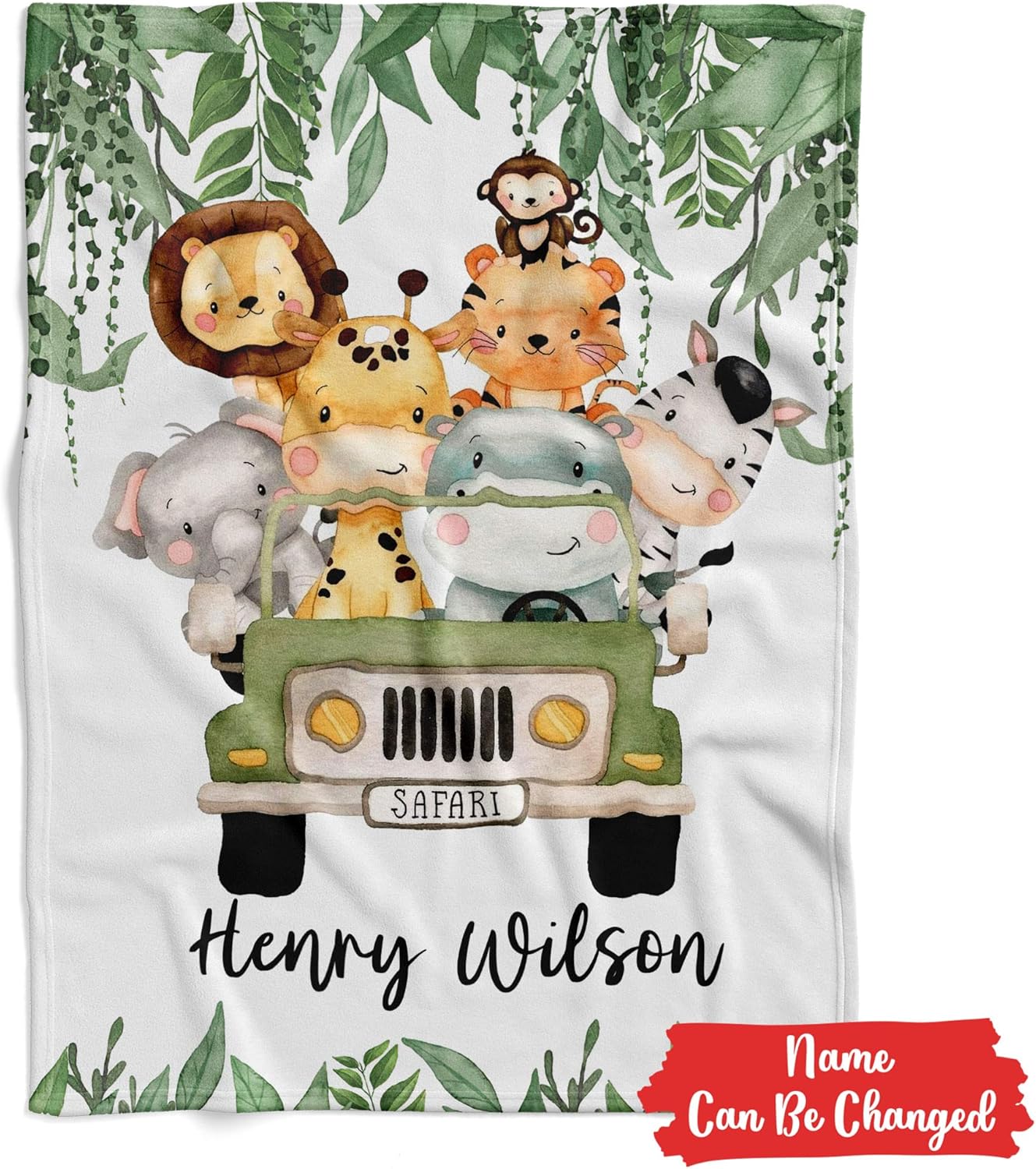 Personalized Safari Baby Blanket with Custom Name