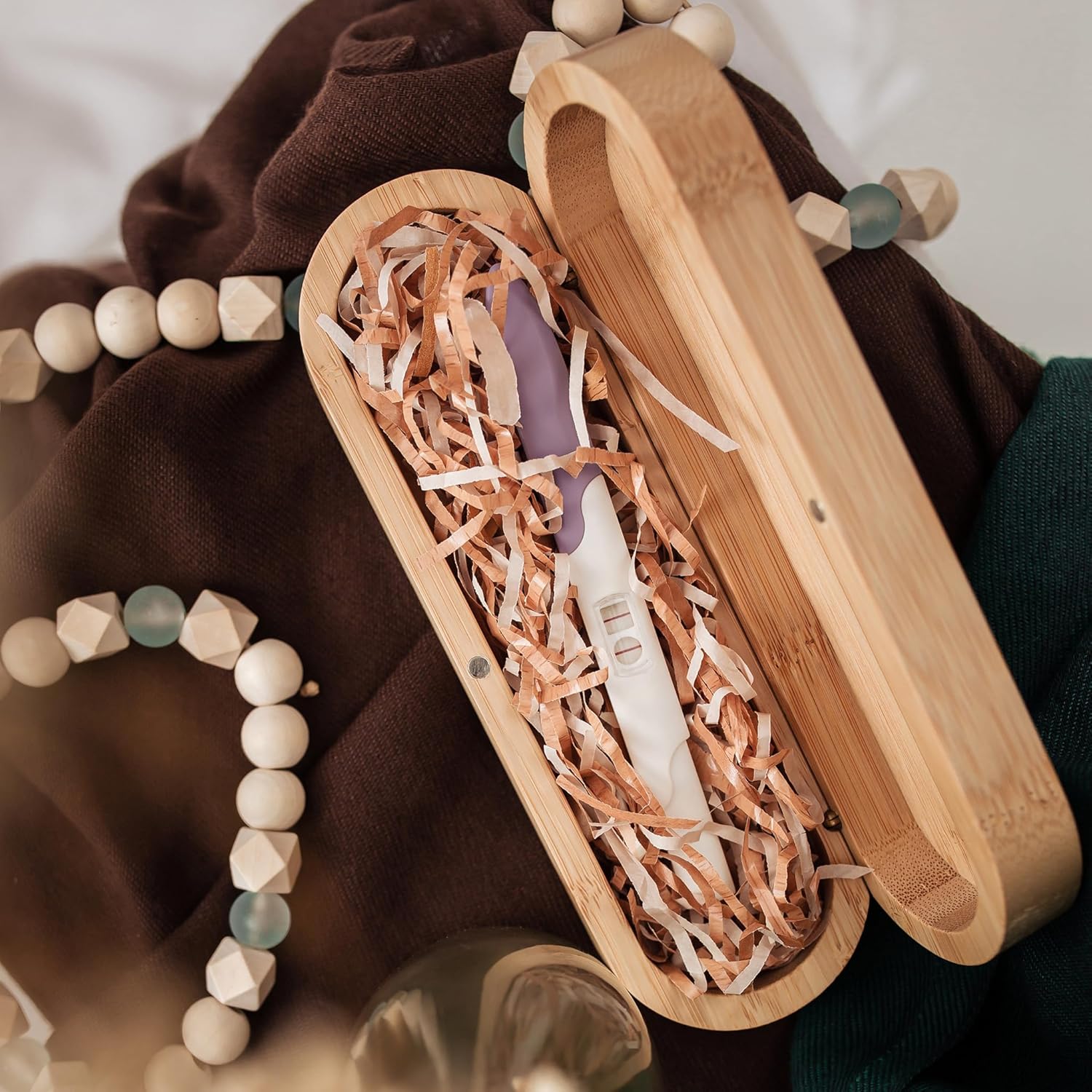 SOCBOI Pregnancy Test Keepsake Box with Bamboo and Raffia