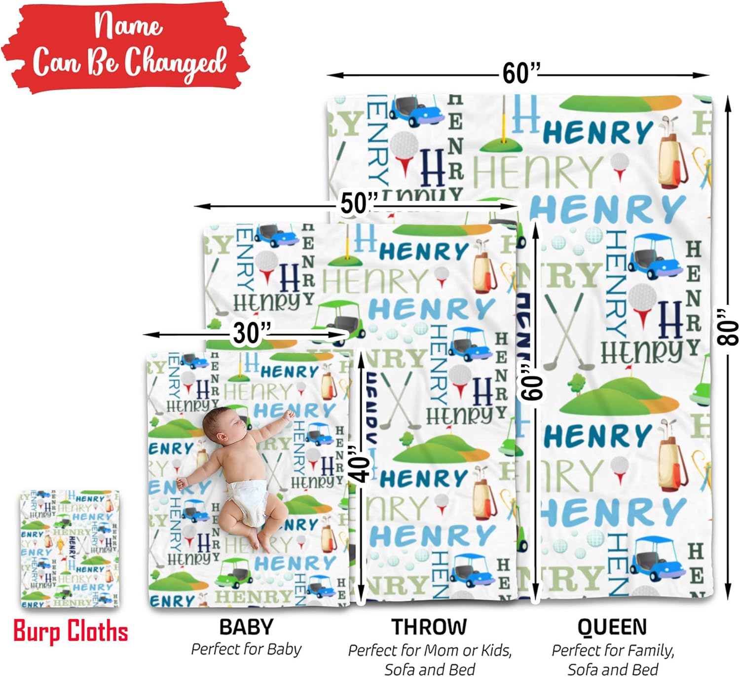 Personalized Golf Baby Blanket with Name 1