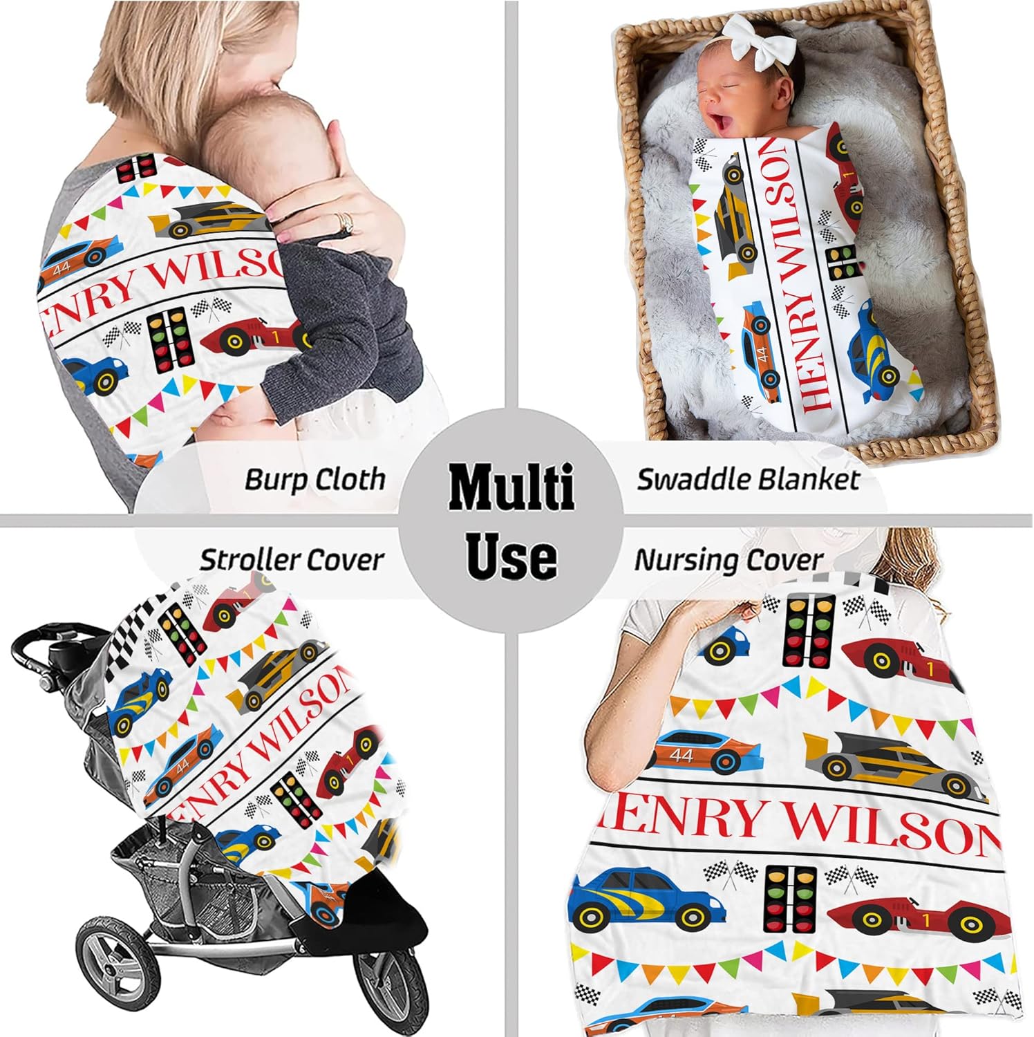 VibeCustom Personalized Race Car Baby Blanket