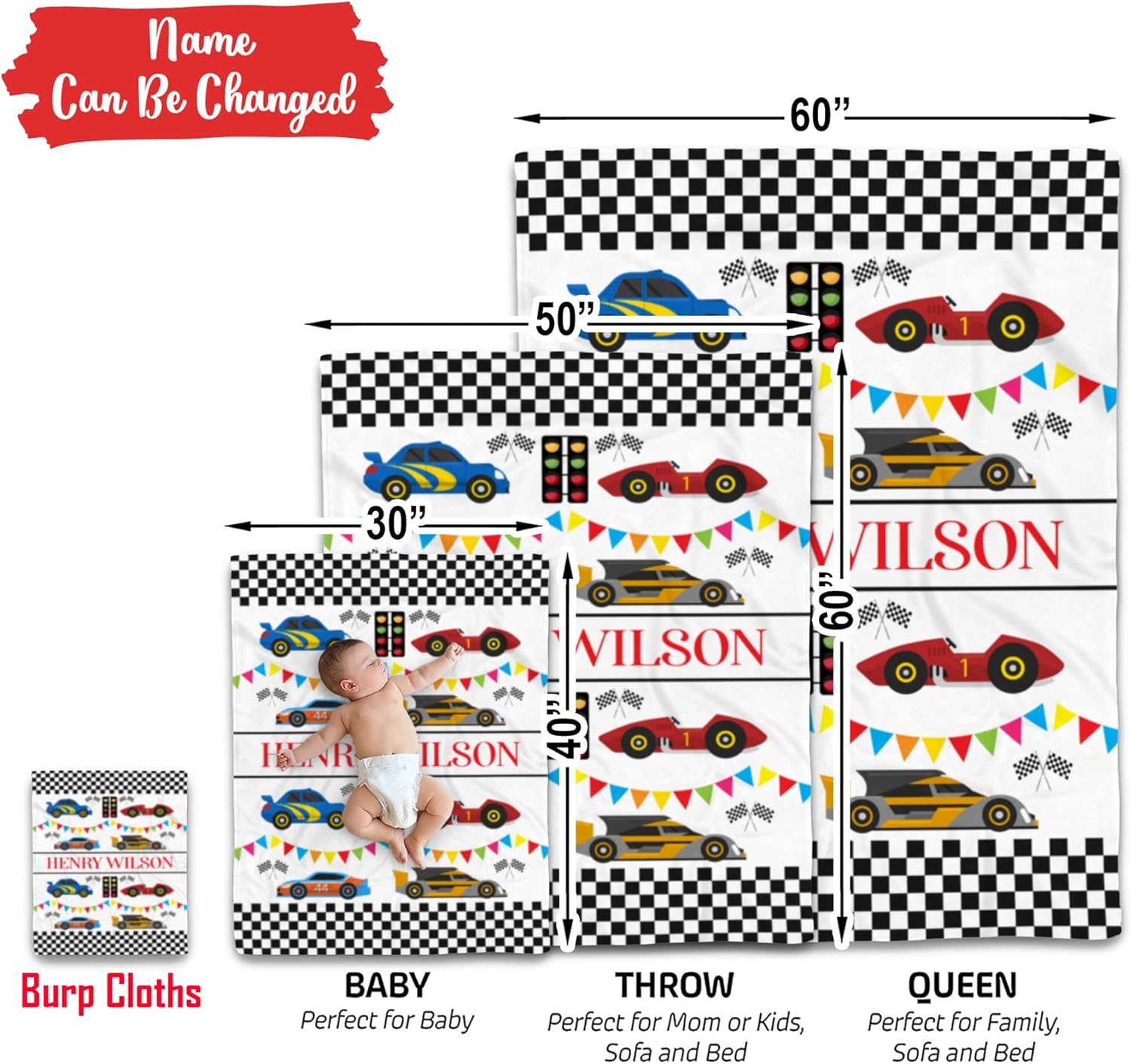 VibeCustom Personalized Race Car Baby Blanket