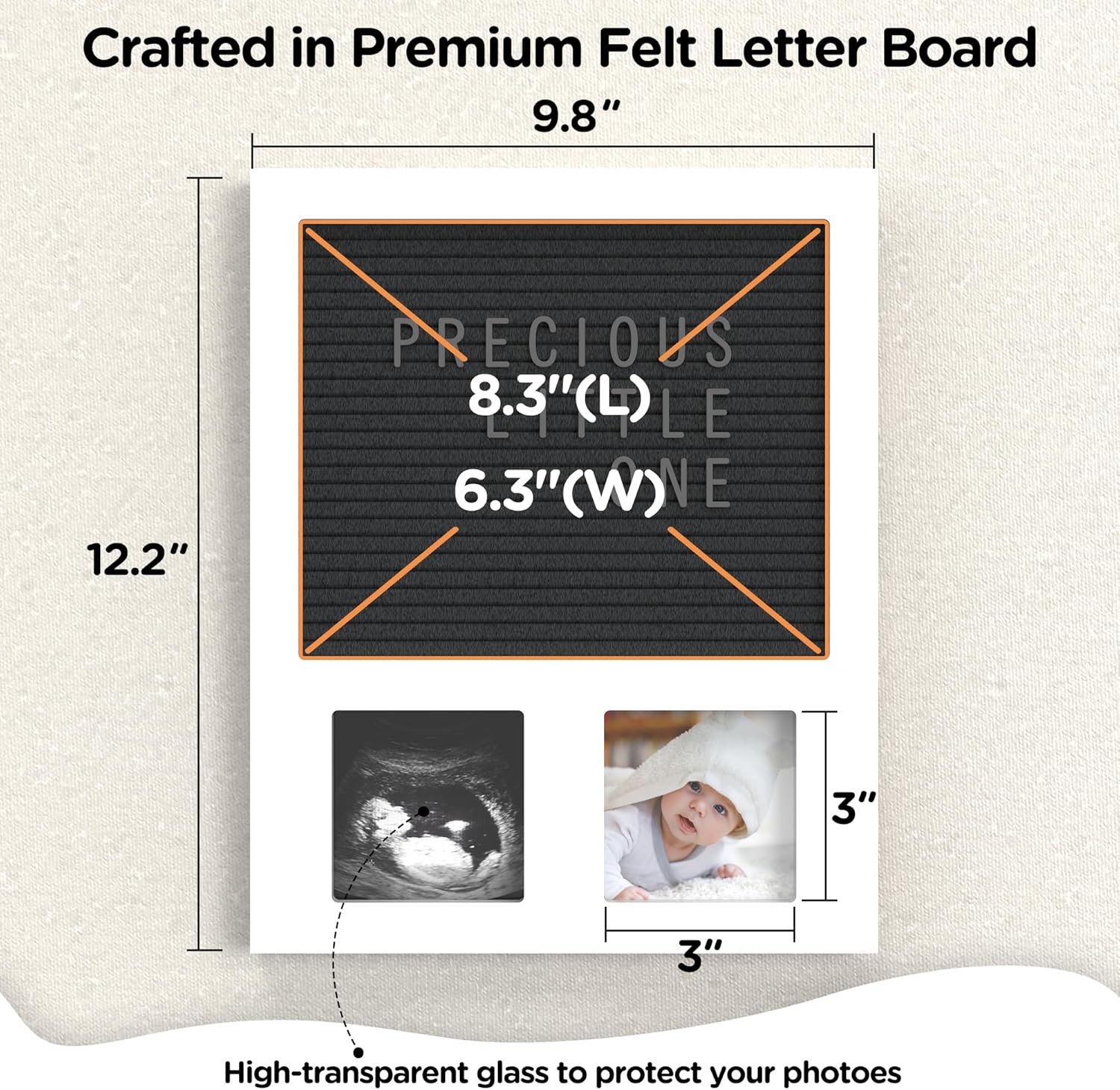 Felt Letter Board Baby Keepsake - 12x10 Frame with 2 Photo Windows