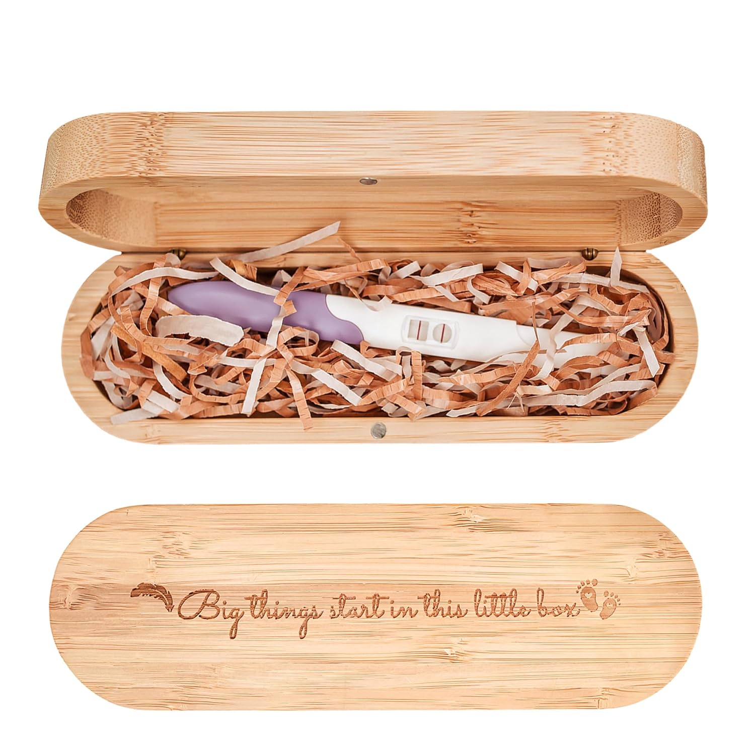 SOCBOI Pregnancy Test Keepsake Box with Bamboo and Raffia