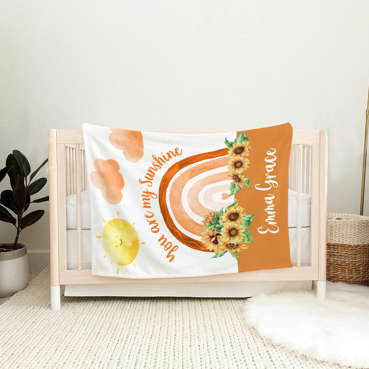Personalized Sun and Clouds Baby Blanket - You are My Sunshine