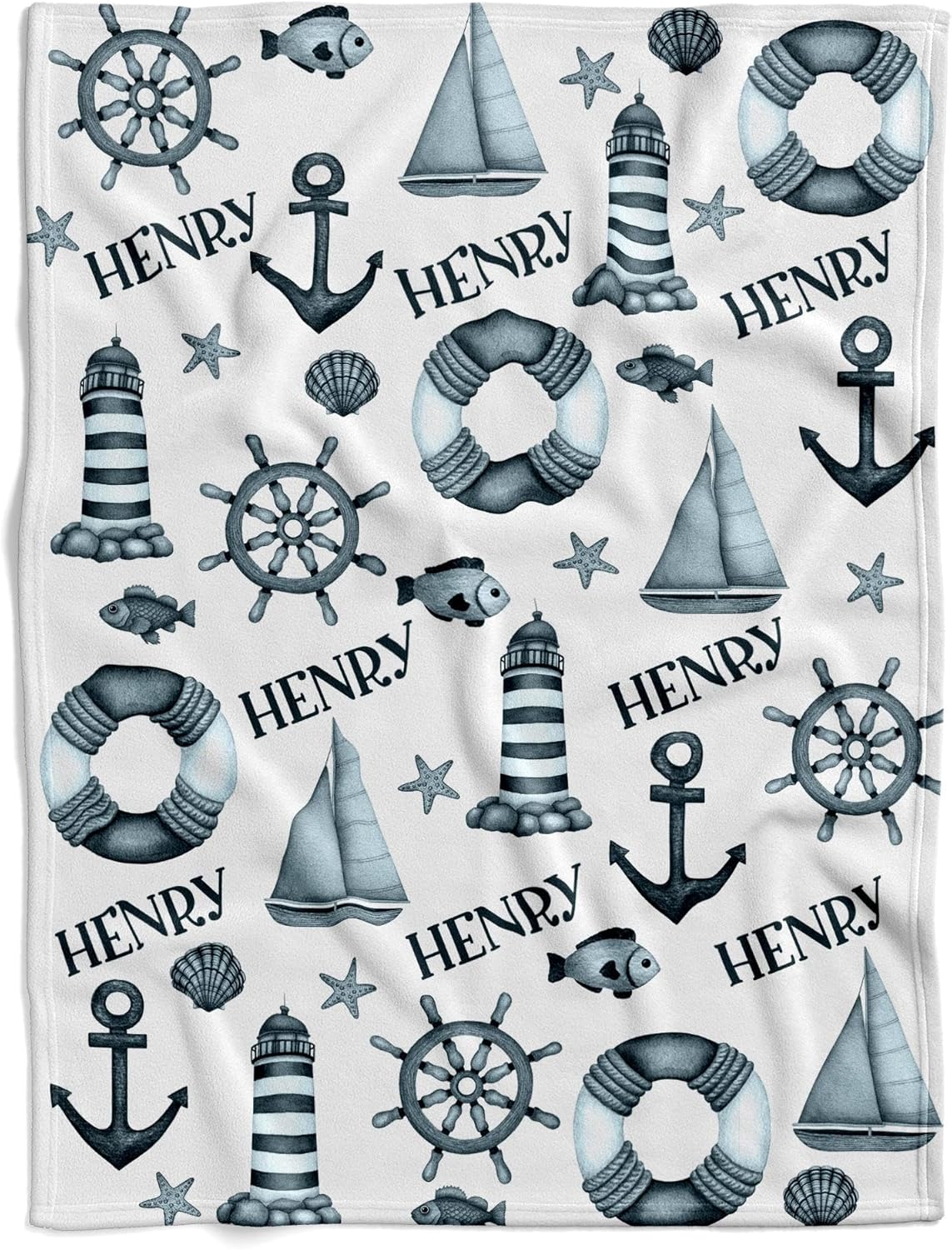 Personalized Nautical Baby Blanket with Custom Name