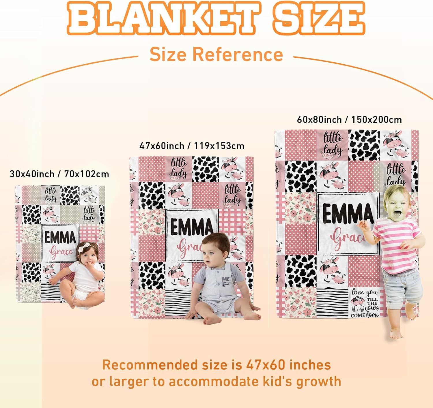Custom Baby Blanket - Pink Cow Design for Boys Girls