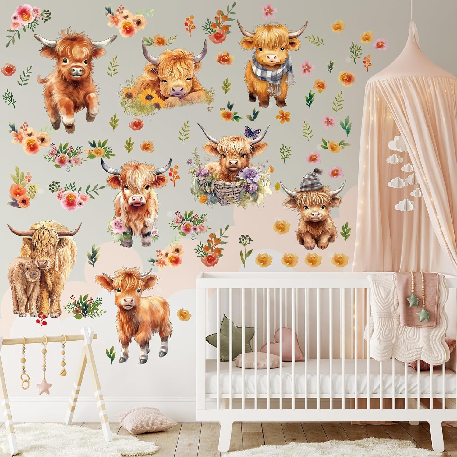 Yinder 12 Sheet 78 Pcs Highland Cow Wall Decals 1