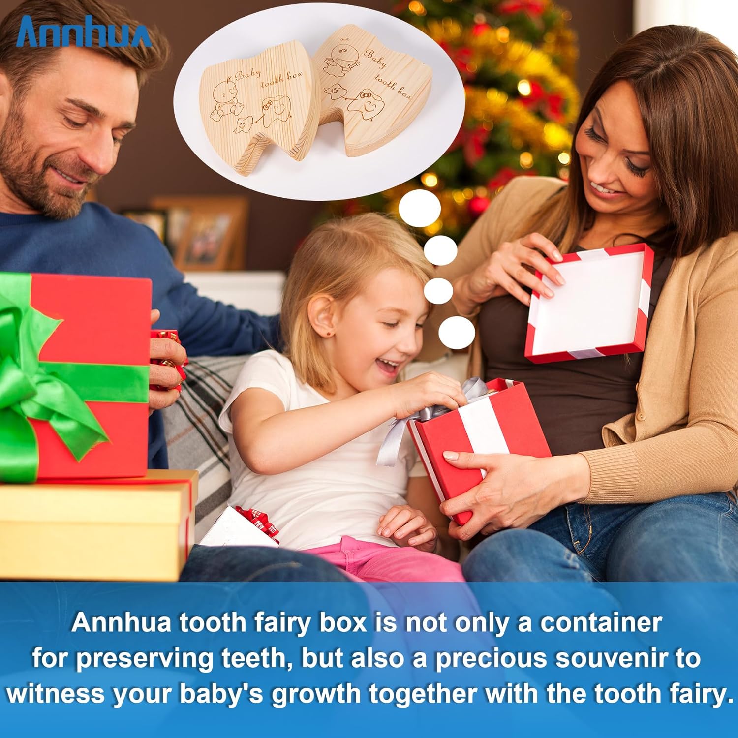 Annhua Wooden Baby Tooth Keepsake Box for Kids