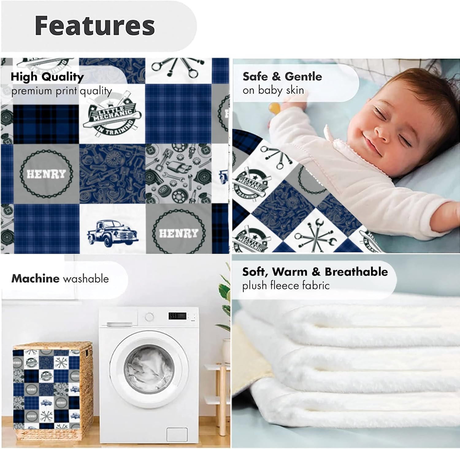VibeCustom Personalized Mechanic Baby Blanket