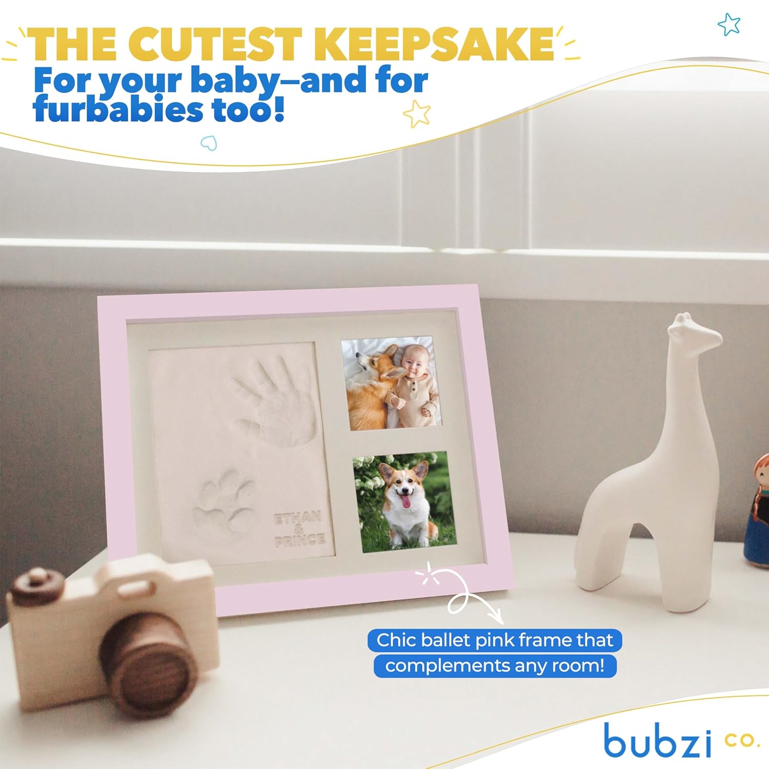 Bubzi Co Baby Footprint Handprint Frame Ballet Pink
