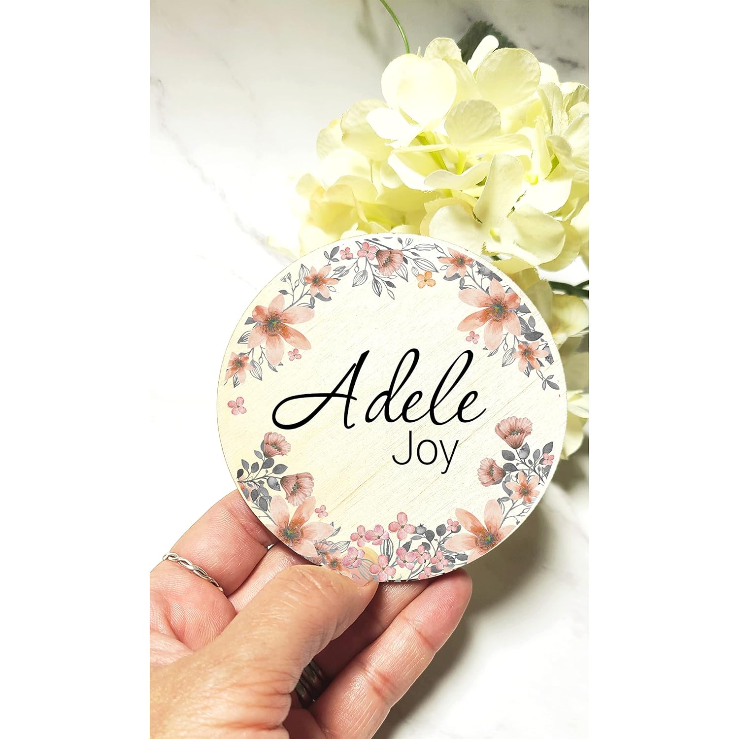 Peach Flowers Baby Name Reveal Sign Set of 2