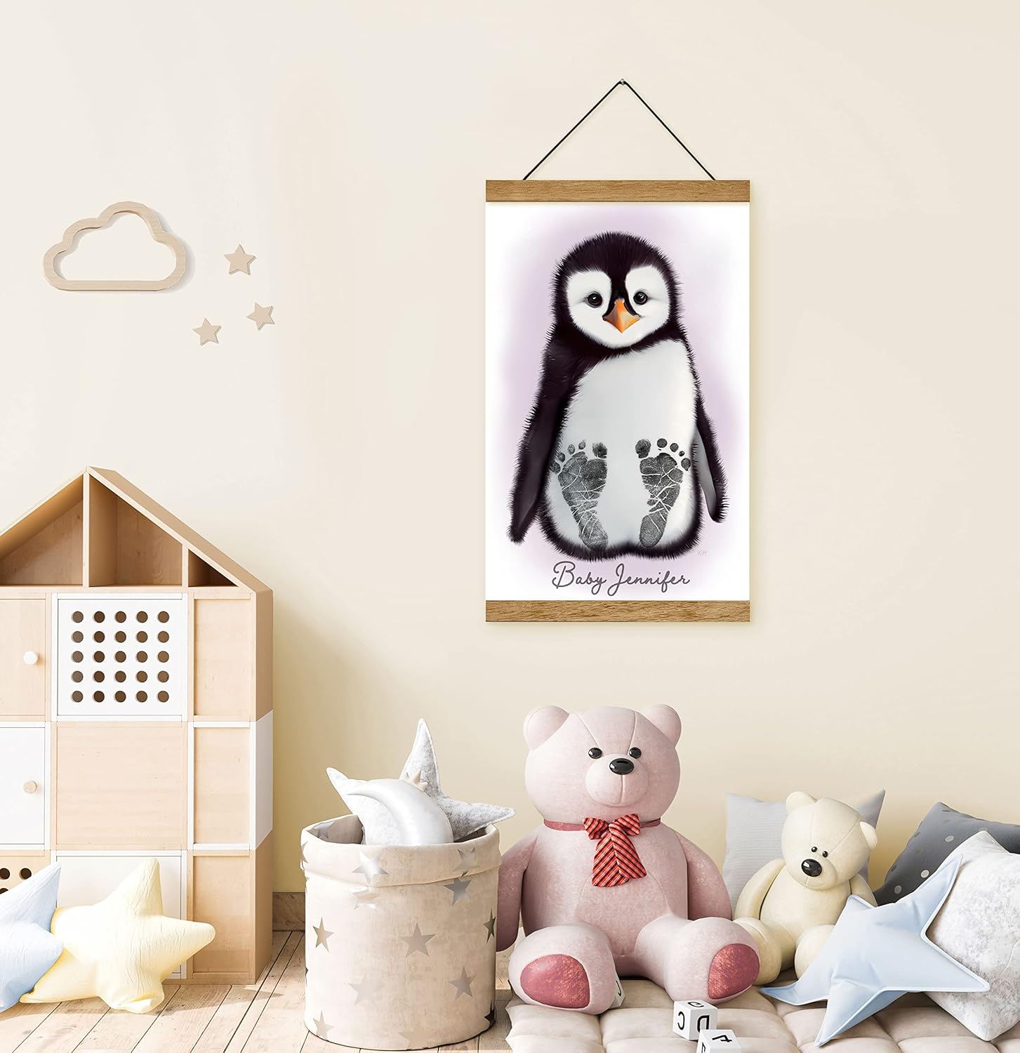 Memory Lane Gifts Co Baby Footprint Art - Baby Penguin Teal Teak 1