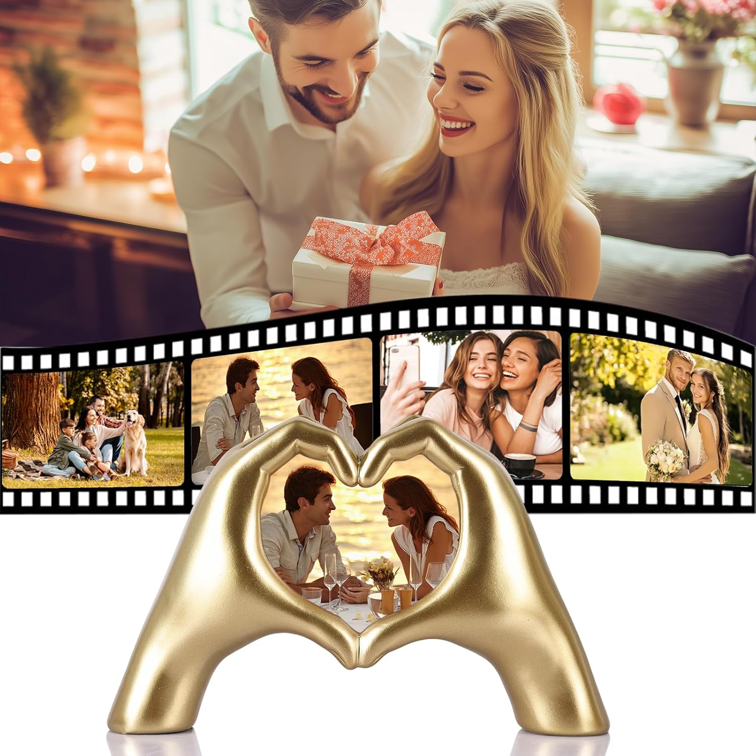Heart Shaped Photo Frame With Gold Decoration
