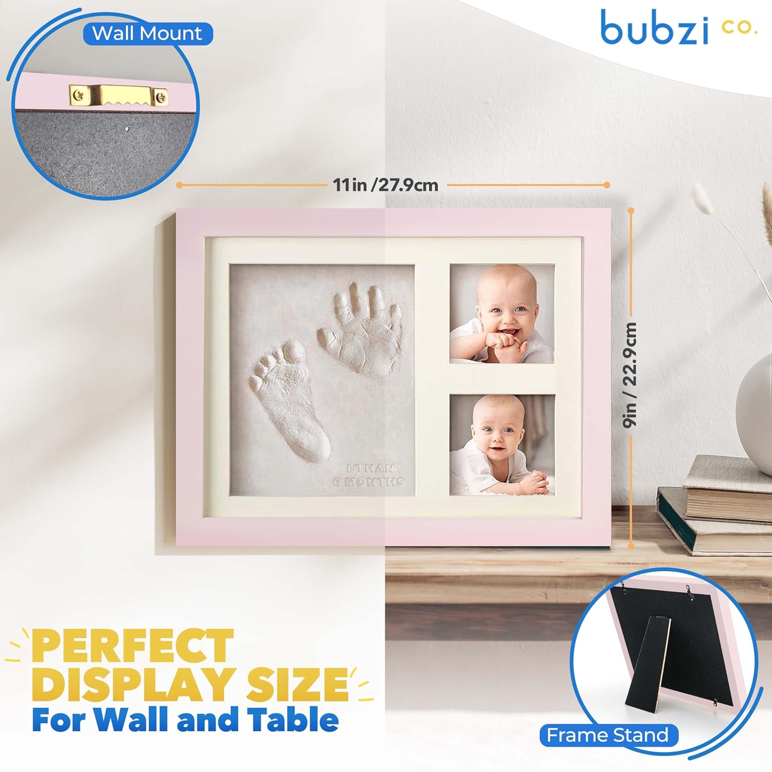 Bubzi Co Baby Footprint Handprint Frame Ballet Pink