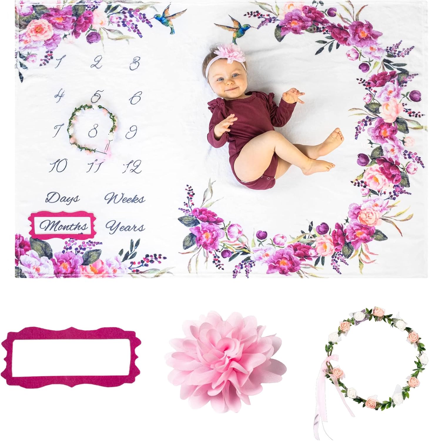 Bliss n Baby Monthly Milestone Blanket - 60x40 - Floral Theme