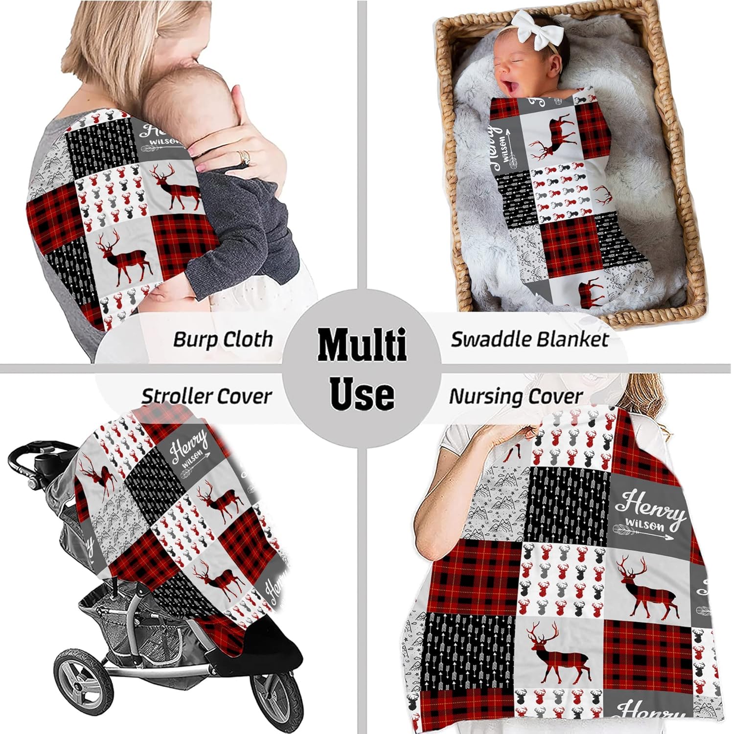 Personalized Reindeer Baby Blanket with Custom Name 1