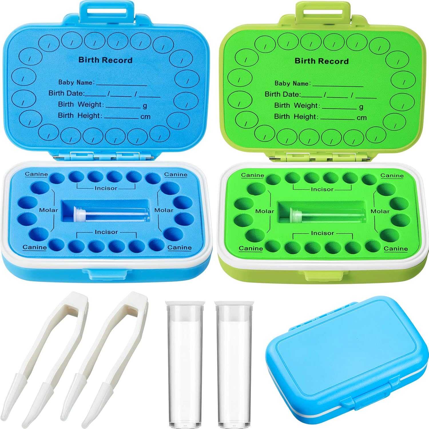 Jetec Baby Teeth Keepsake Box Set Green Blue