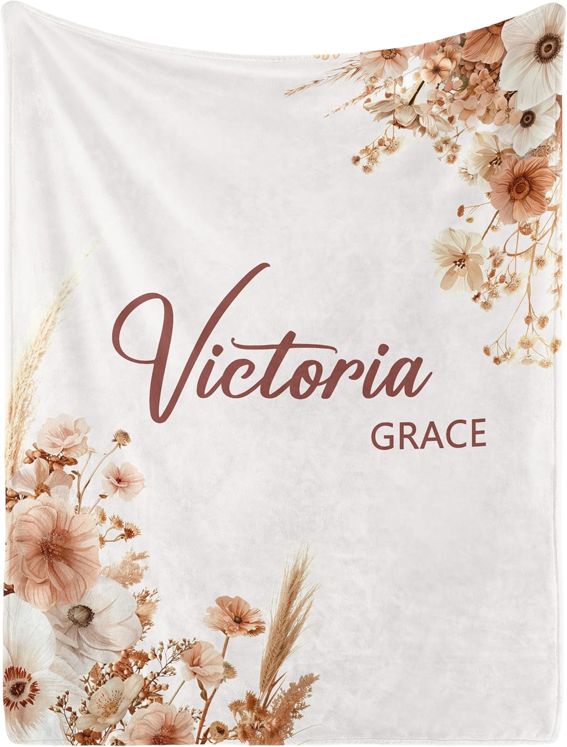 Personalized Baby Blanket with Name - Flannel Blanket for Kids Easter Gift Brown
