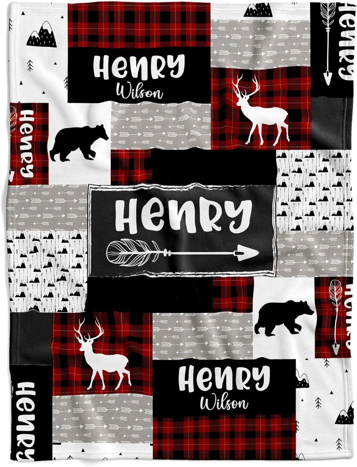 Personalized Wilderness Baby Blanket Custom Name Red Black Plaid