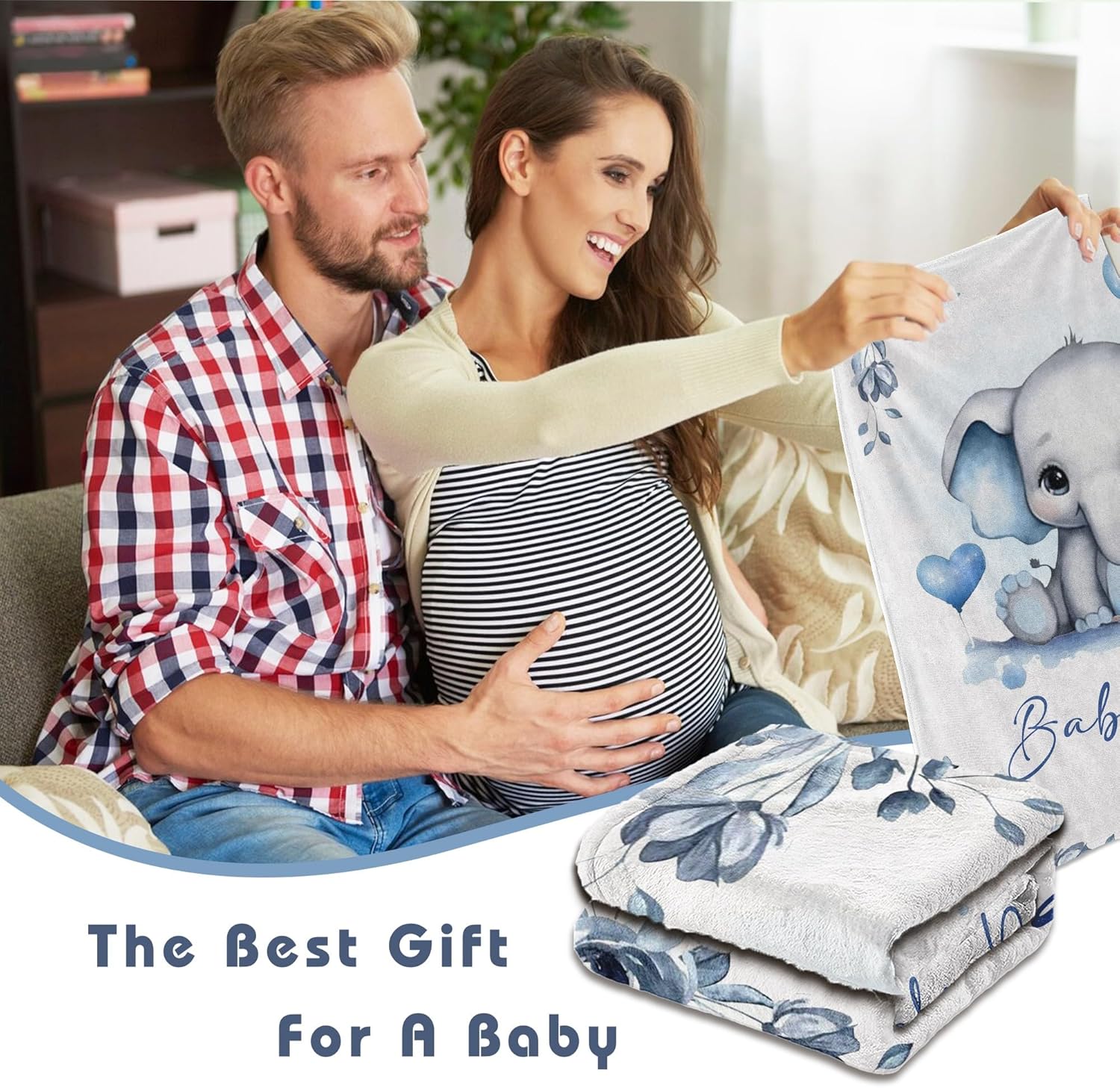 Personalized Baby Blanket with Name and Elephant Print