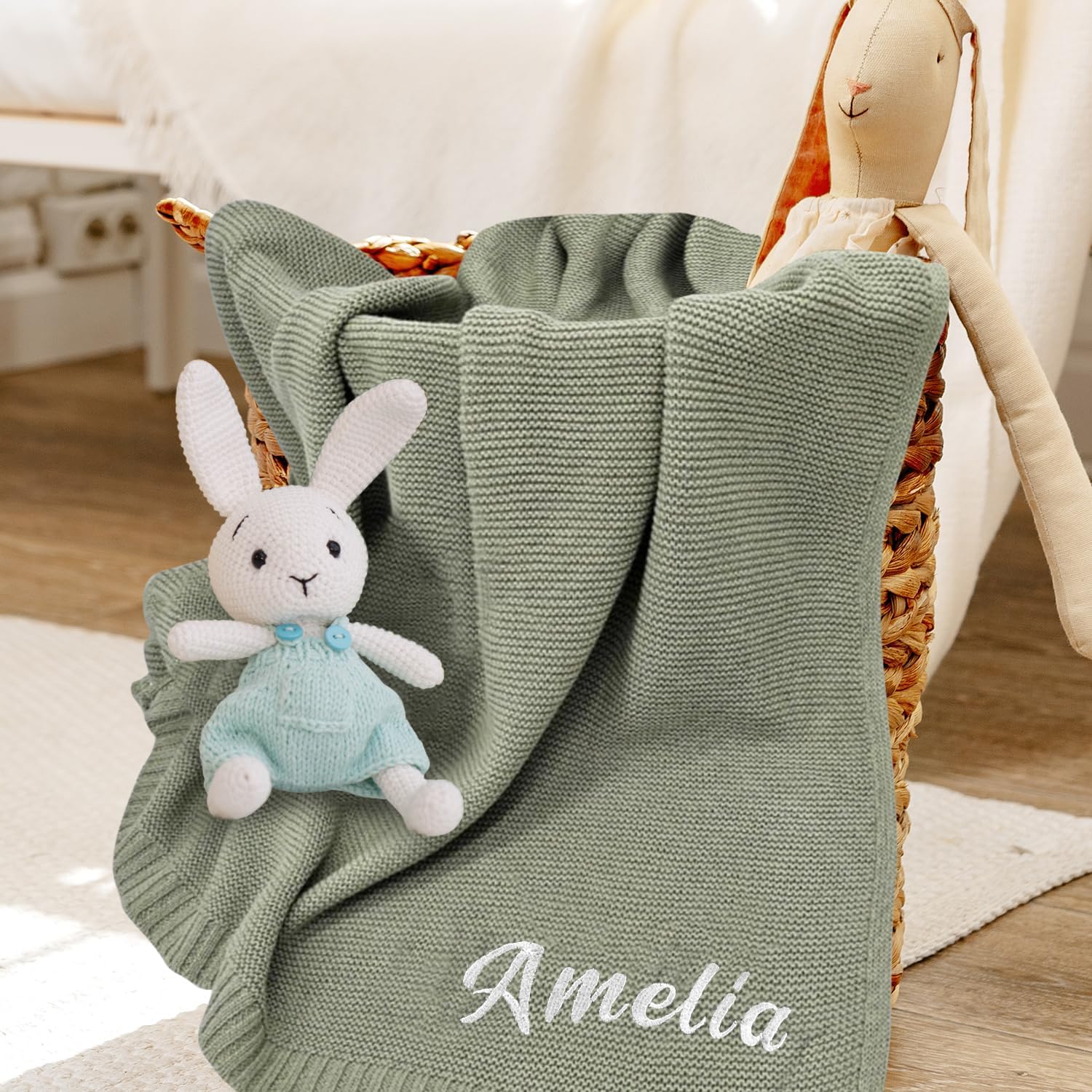 Personalized Baby Blanket with Name - Custom Embroidered Knit Blanket