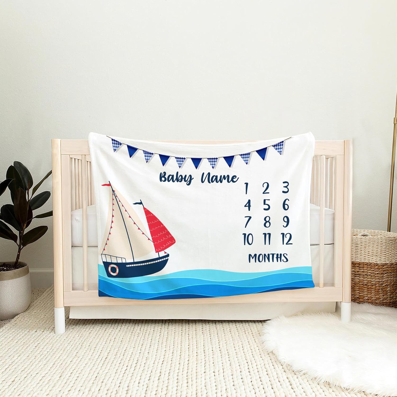 Personalized Sailing Baby Blanket with Name and Milestone Tracker