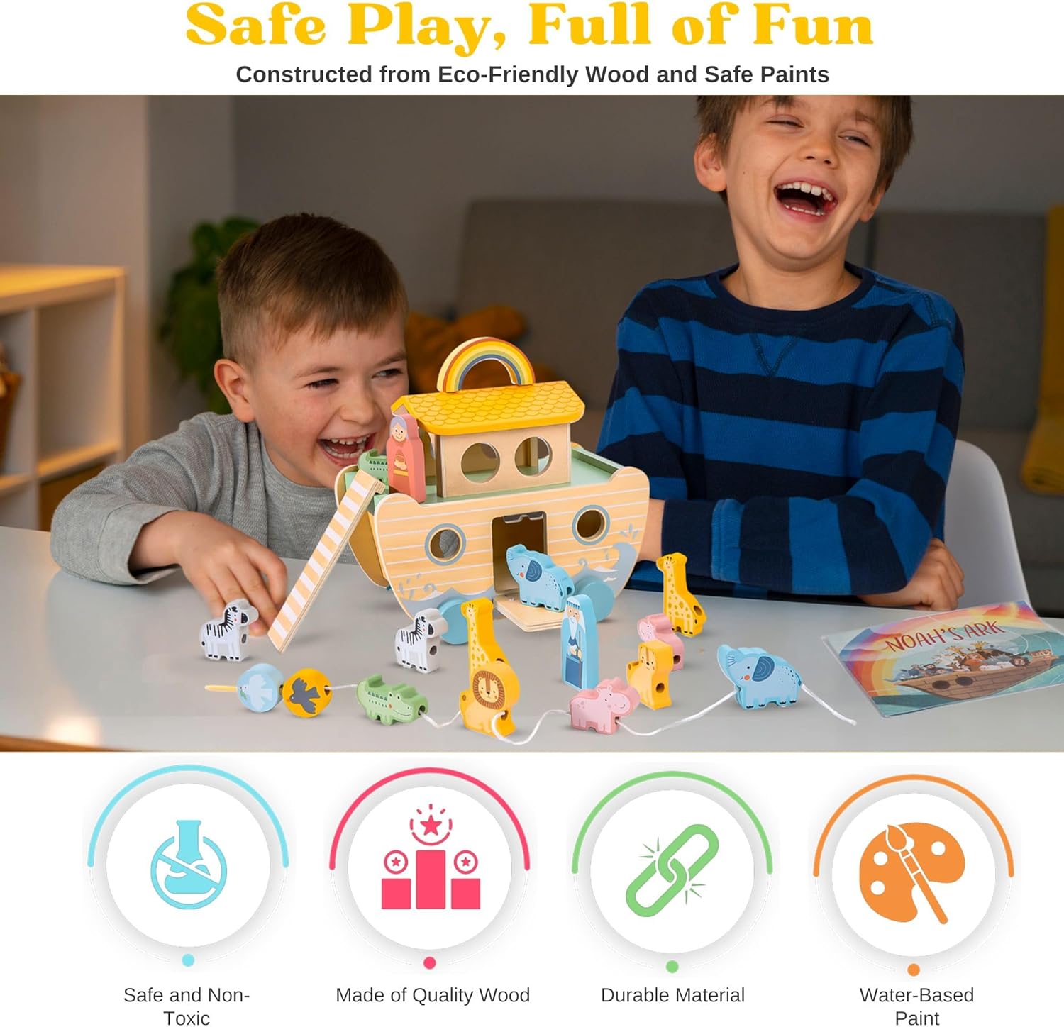 Arristone Wooden Noahs Ark Playset for Toddlers